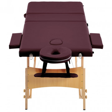 Masă de masaj pliabilă, 3 zone, violet vin, lemn - Img 4