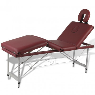 Masă de masaj pliabilă 4 părți cadru din aluminiu Roșu - Img 1