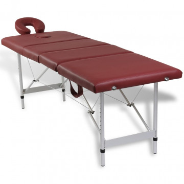 Masă de masaj pliabilă 4 părți cadru din aluminiu Roșu - Img 2