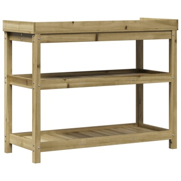Masă de plantare cu rafturi, 108x45x86,5 cm, lemn pin tratat - Img 6