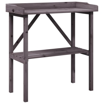 Masă de plante cu raft, gri, 78x38x82,5 cm, lemn masiv de brad - Img 2