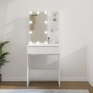 Masă de toaletă cu LED, alb extralucios, 60x40x140 cm - Img 1