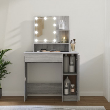 Masă de toaletă cu LED, gri sonoma, 86,5x35x136 cm - Img 1