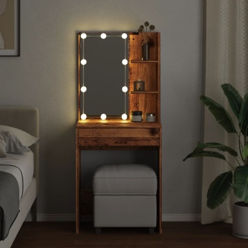 Masă de toaletă cu LED, lemn vechi, 60x40x140 cm - Img 4
