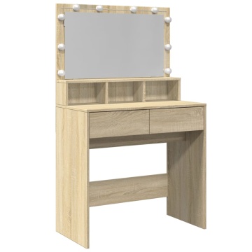 Masă de toaletă cu LED, stejar sonoma, 80x41x134,5 cm - Img 2