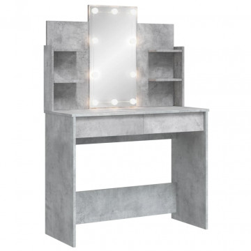 Masă de toaletă cu LED-uri, gri beton, 96x40x142 cm - Img 2