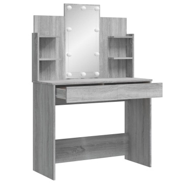 Masă de toaletă cu LED-uri, gri sonoma, 96x40x142 cm - Img 4