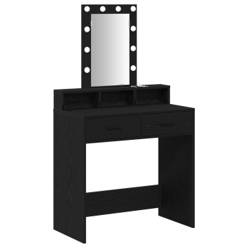Masă de toaletă cu lumini LED, Neagră cu Stejar, 79x41x140 cm - Img 2