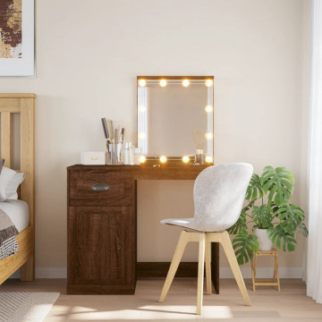 Masă de toaletă cu lumini LED, stejar maro, 90x42x132,5 cm - Img 1