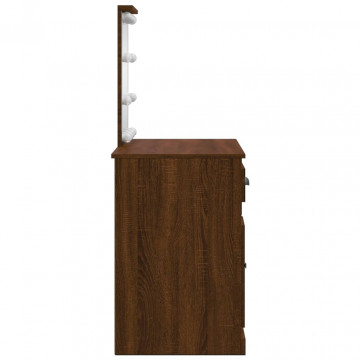 Masă de toaletă cu lumini LED, stejar maro, 90x42x132,5 cm - Img 5