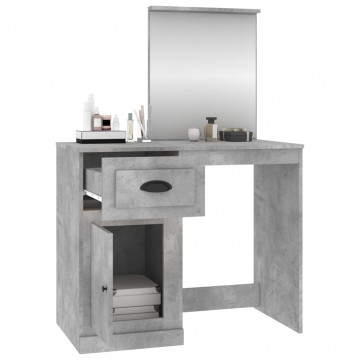 Masă de toaletă cu oglindă, gri beton, 90x50x132,5 cm, lemn - Img 8