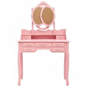 Masă de toaletă cu taburet și triptic oglinzi, roz - Img 8