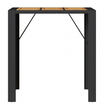 Masă grădină blat din lemn acacia negru 105x80x110 cm poliratan - Img 8