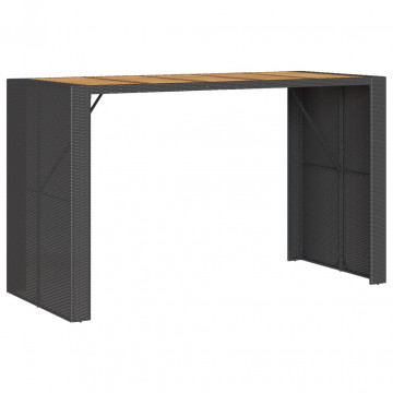 Masă grădină blat din lemn acacia negru 185x80x110 cm poliratan - Img 2