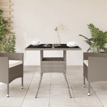 Masă grădină blat din sticlă gri deschis 80x80x75 cm poliratan - Img 3