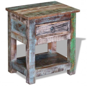 Masă laterală cu un sertar, 43x33x51 cm, lemn masiv reciclat - Img 5