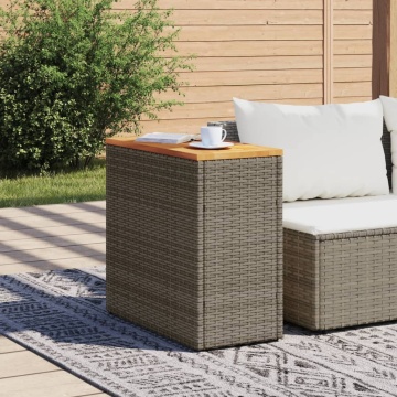 Masă laterală de grădină blat lemn gri 58x27,5x55 cm poliratan - Img 3