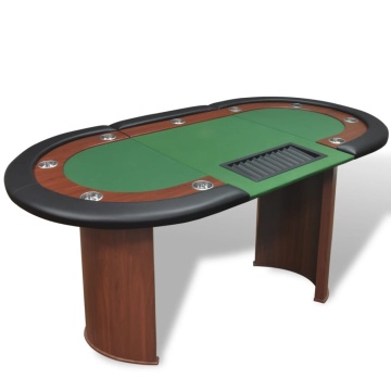 Masă poker 10 persoane, zonă dealer și suport jetoane, verde - Img 1