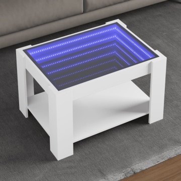 Măsuță de cafea cu LED, alb, 73x53x45 cm, lemn prelucrat - Img 1