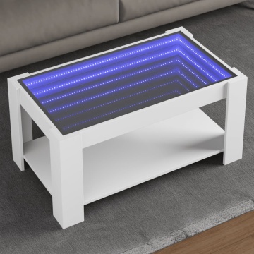 Măsuță de cafea cu LED, alb, 93x53x45 cm, lemn prelucrat - Img 1