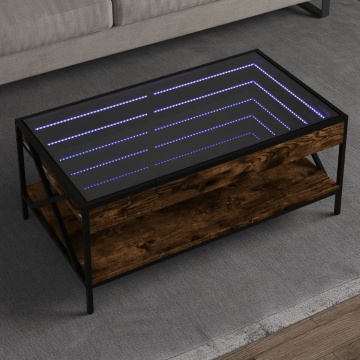 Măsuță de cafea cu LED infinity, stejar fumuriu, 90x50x38 cm - Img 1