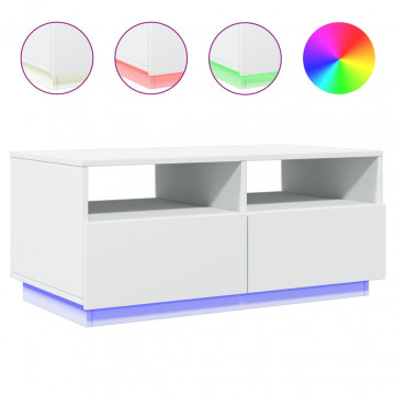 Măsuță de cafea cu lumini LED, alb, 90x49x40 cm - Img 2