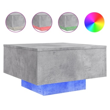 Măsuță de cafea cu lumini LED, gri beton, 55x55x31 cm - Img 2