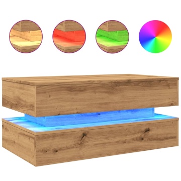 Măsuță de cafea cu lumini LED, stejar artizanal, 90x50x40 cm - Img 2