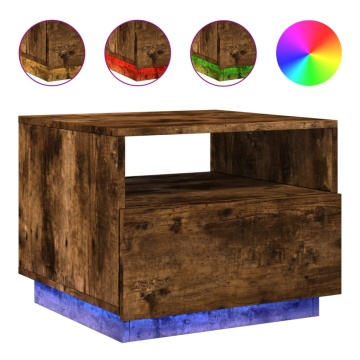 Măsuță de cafea cu lumini LED, stejar fumuriu, 50x49x40 cm - Img 2