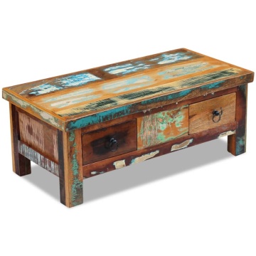 Măsuță de cafea cu sertare, 90x45x35 cm, lemn solid reciclat - Img 4
