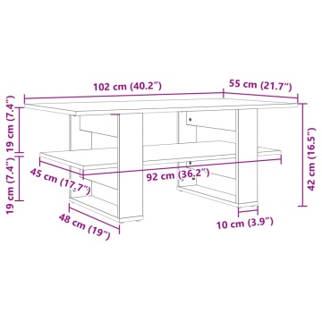 Măsuță de cafea, gri beton, 102x55x42 cm, lemn prelucrat - Img 7