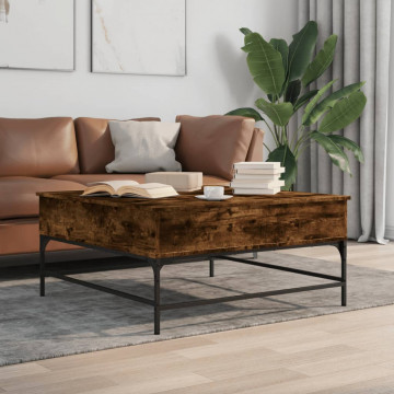 Măsuță de cafea stejar fumuriu 95x95x45 cm lemn prelucrat/metal - Img 1