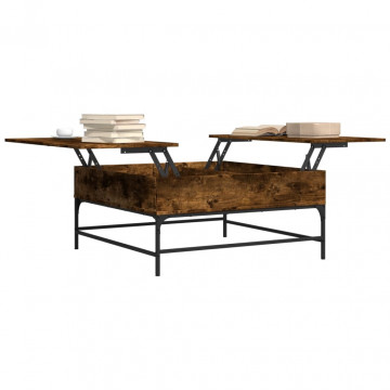 Măsuță de cafea stejar fumuriu 95x95x45 cm lemn prelucrat/metal - Img 4