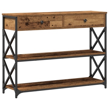 Mese consola din lemn vechi 100x28x75 cm din lemn îngineresc și oțel - Img 2