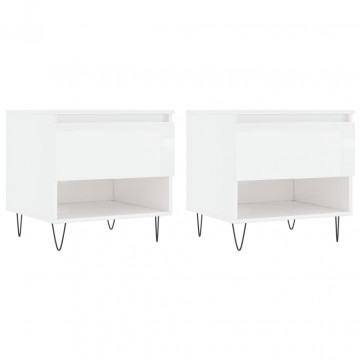 Mese de cafea 2 buc. alb extralucios 50x46x50 cm lemn compozit - Img 2