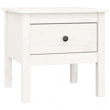 Mese laterale, 2 buc., alb, 50x50x49 cm, lemn masiv de pin - Img 3