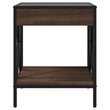 Noptieră cu LED infinity, stejar maro, 40x40x49 cm - Img 5