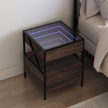 Noptieră cu LED infinity, stejar maro, 40x40x51 cm - Img 1