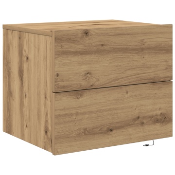 Noptieră cu LED montată pe perete Artizan Stejar 50x39x41 cm - Img 2