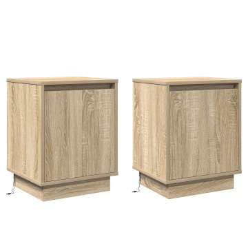 Noptieră cu lumini LED 2 buc Sonoma Stejar 39x34,5x50 cm - Img 2