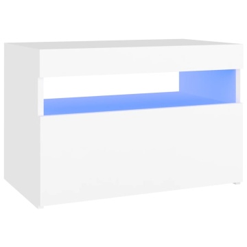 Noptieră cu lumini LED, alb, 60x35x40 cm, lemn prelucrat - Img 2