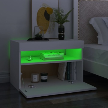 Noptieră cu lumini LED, alb, 60x35x40 cm, lemn prelucrat - Img 8