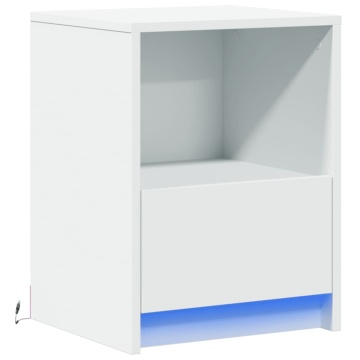 Noptieră cu lumini LED, alb, lemn prelucrat - Img 3