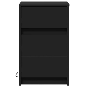 Noptieră cu lumini LED, negru, lemn prelucrat - Img 5