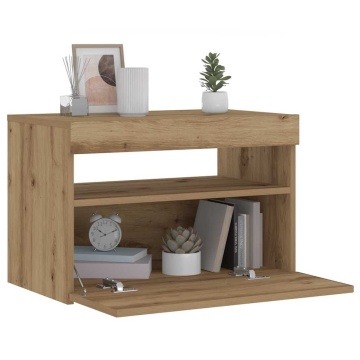 Noptiera cu lumini LED Stejar Artisan 60x35x40cm Lemn prelucrat - Img 1