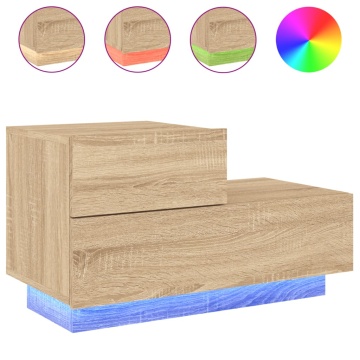 Noptieră cu lumini LED, stejar sonoma, 70x36x40,5 cm - Img 2