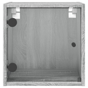 Noptieră cu ușă din sticlă, gri sonoma, 35x37x35 cm - Img 5