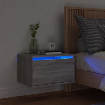 Noptieră montată pe perete cu lumini LED, sonoma gri - Img 1