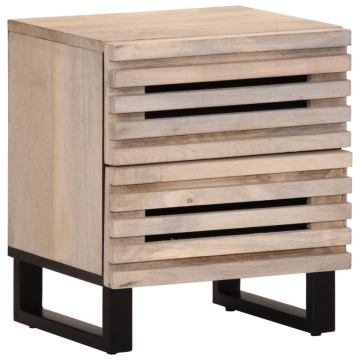 Noptiere, 2 buc., 40x33x46 cm, lemn masiv mango albit - Img 2