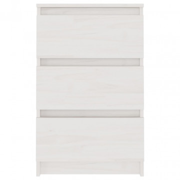 Noptiere, 2 buc, alb, 40x29,5x64 cm, lemn masiv de pin - Img 4
